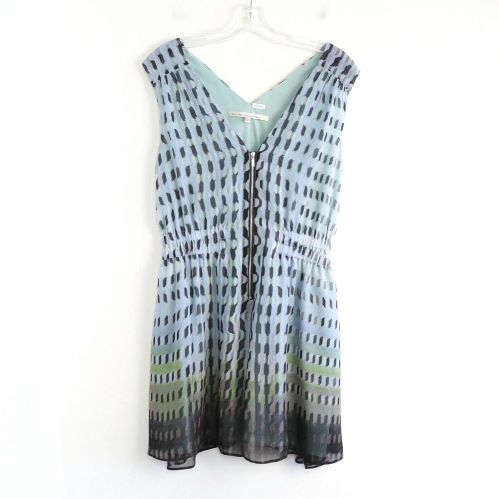 Rachel Roy blue dress chiffon print v-neck mini cute romantic abstract cocktail